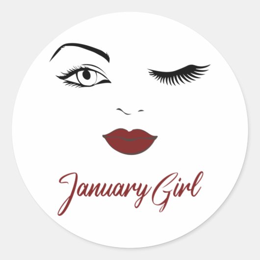 Sticker Rond Janvier Fille Yeux mignonnes lèvres rouges Wink An (Devant)