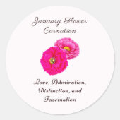 Sticker Rond Janvier Mois de naissance Fleur Carnation Élégante (Devant)