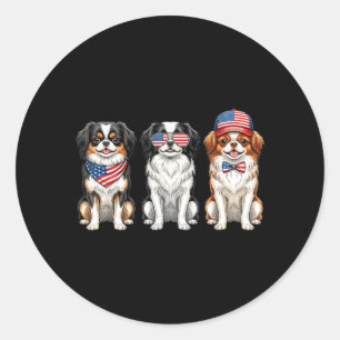 Sticker Rond Japanese Chin 4 juillet Drapeau américain Chien