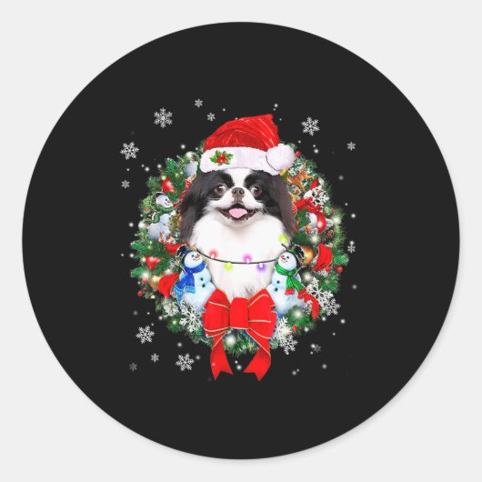 Sticker Rond Japanese Chin Christmas Wreath Decoration Xmas Paj (Devant)