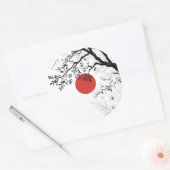 Sticker Rond Japanese Red Sun & Brush Tree Art (Enveloppe)