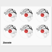 Sticker Rond Japanese Red Sun & Brush Tree Art (Feuille)