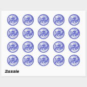 Sticker Rond Japanese Wave & Hibiscus white (Feuille)