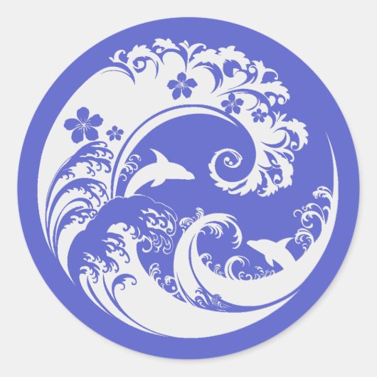 Sticker Rond Japanese Wave & Hibiscus white (Devant)