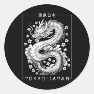 Sticker Rond Japon Dragon Tokyo Japon 80s Asiatique Mythique An