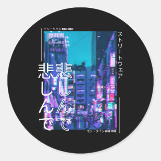 Sticker Rond Japonais Cyberpunk Tokyo Streetwear Esthétique