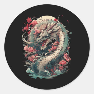 Sticker Rond Japonais esthétique Dragon japonais Art japonais T