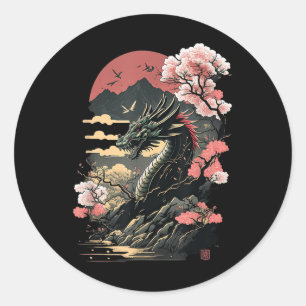 Sticker Rond Japonais esthétique Dragon japonais Art japonais T