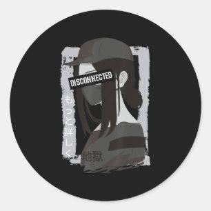 Sticker Rond Japonais esthétique Vaporwave déconnecté Anime Gi
