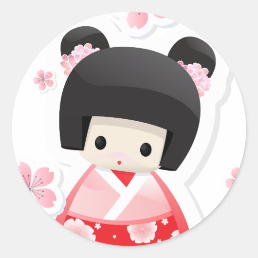 Sticker Rond Japonais Geisha Doll - série buns (Devant)