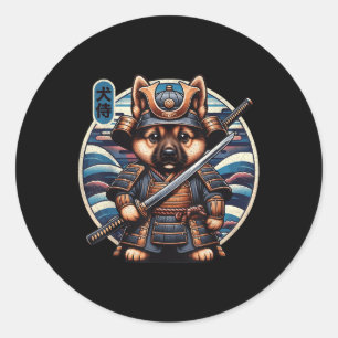 Sticker Rond Japonais Samurai Chien Tattoo, berger allemand Kaw