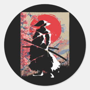 Sticker Rond Japonais Samurai Guerrier Japon Bushido Swordsman