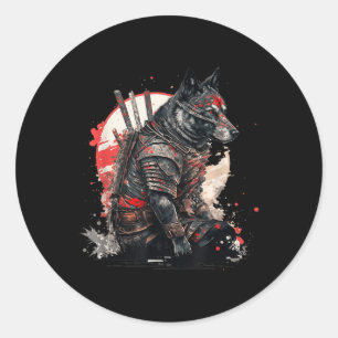 Sticker Rond Japonais Samurai Ninja Chien Kawaii Tattoo Graphiq