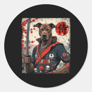 Sticker Rond Japonais Samurai Pitbull Tattoo Kawaii Ukiyo-e Nin