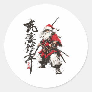 Sticker Rond Japonais Santa Samouraï Ukiyo-e Noël