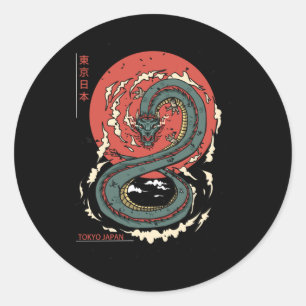 Sticker Rond Japonais Tokyo Dragon Asiatique Vintage tatouage N