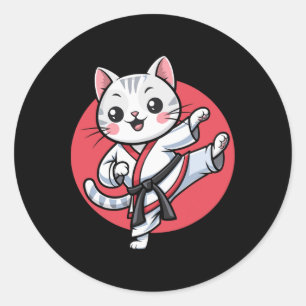 Sticker Rond Japonaise Cat Karate Kawaii Jiu Jitsu Femmes Fille