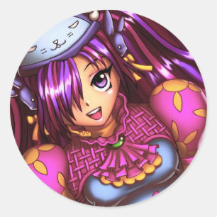 Sticker Rond Japonaise Fashion Anime Girl