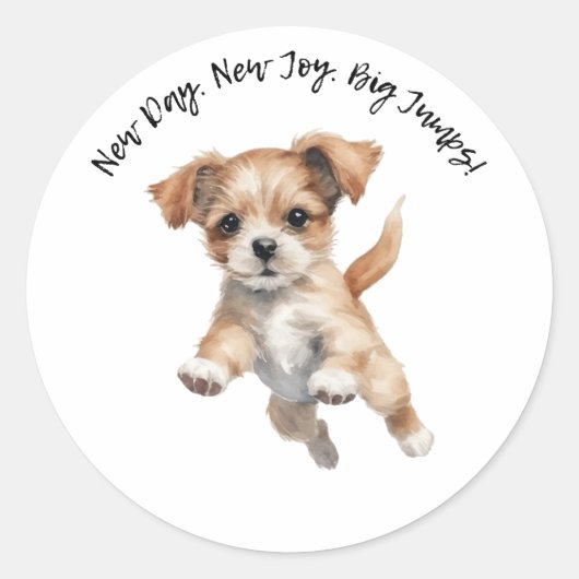 Sticker Rond Jappy Jumping Chig Art - New Day Positive Gift (Devant)