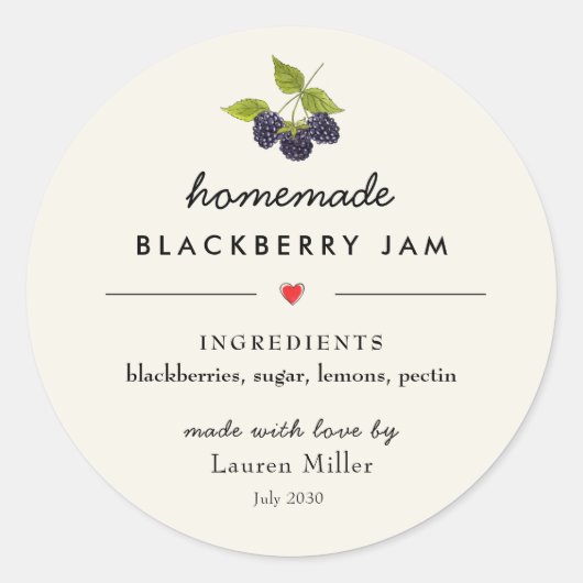 Sticker Rond Jar de confiture Blackberry fait maison (Devant)