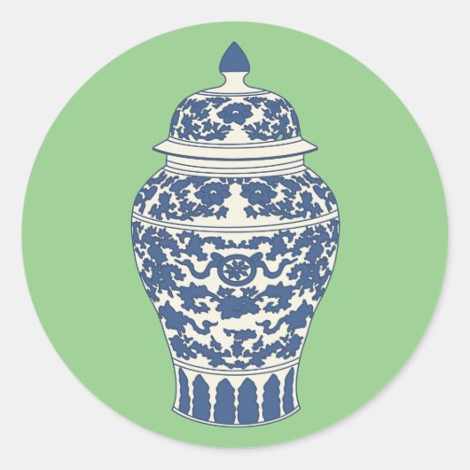 Sticker Rond Jar de gingembre bleu et blanc (Devant)