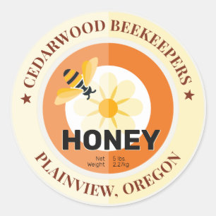 Sticker Rond Jar moderne d'ivoire d'abeille et de fleur