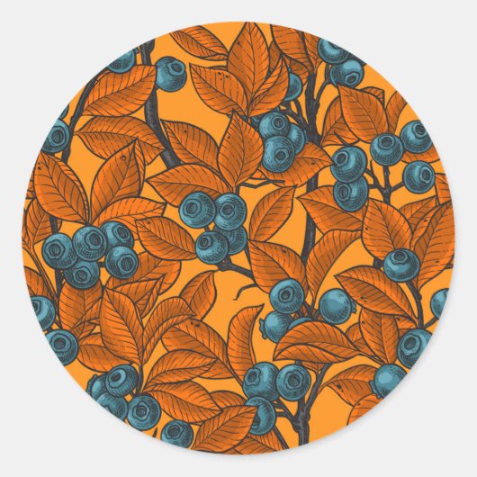 Sticker Rond Jardin aux bleuets, bleu et orange (Devant)
