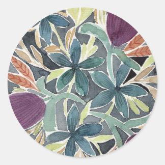 Sticker Rond Jardin aux fleurs aquarelles