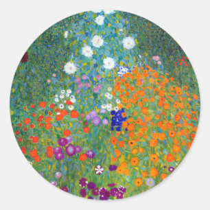 Sticker Rond Jardin aux fleurs, Gustav Klimt