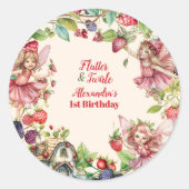 Sticker Rond Jardin aux fraises magiques Pixie 1er anniversaire (Devant)