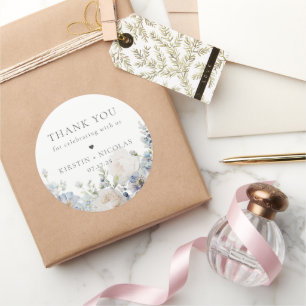 Sticker Rond Jardin bleu Dusty Merci Mariage Floral