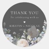 Sticker Rond Jardin bleu Dusty Merci Mariage Floral (Devant)