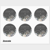 Sticker Rond Jardin bleu Dusty Merci Mariage Floral (Feuille)
