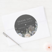 Sticker Rond Jardin bleu Dusty Merci Mariage Floral (Enveloppe)