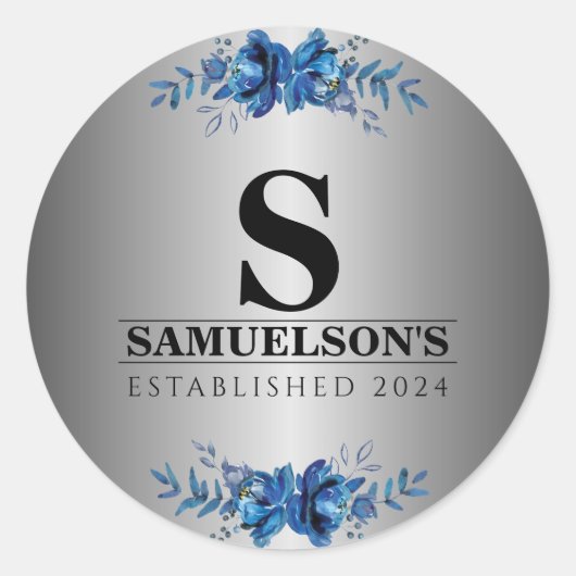 Sticker Rond Jardin Bleu Soirée Metallic Argent (Devant)