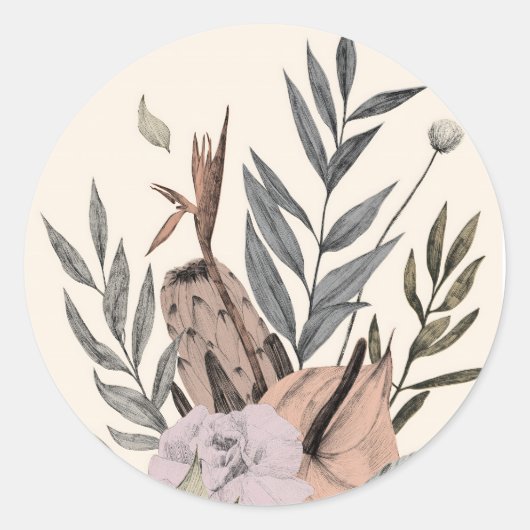Sticker Rond Jardin botanique de Boho - Illustration florale (Devant)