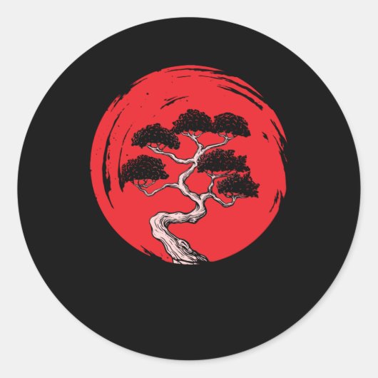 Sticker Rond Jardin bouddhiste japonais Bonsai Tree (Devant)
