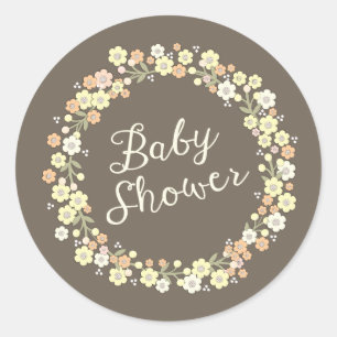 Sticker Rond Jardin Charme Floral Wreath Baby shower neutre
