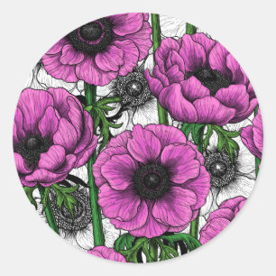 Sticker Rond Jardin d'anémone rose