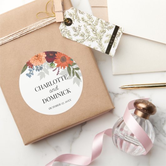 Sticker Rond Jardin d'automne de Bourgogne Mariage floral (Cadeaux)