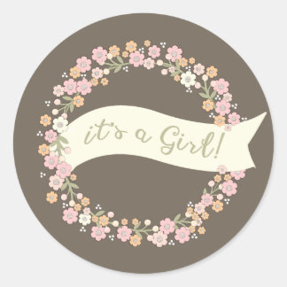 Sticker Rond Jardin de charme Floral Wreath Girl Baby shower
