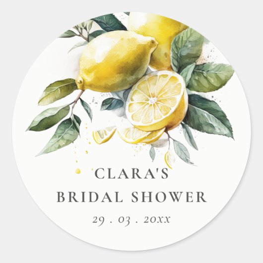 Sticker Rond Jardin de citron jaune à l'aquarelle Boho Shower d (Devant)