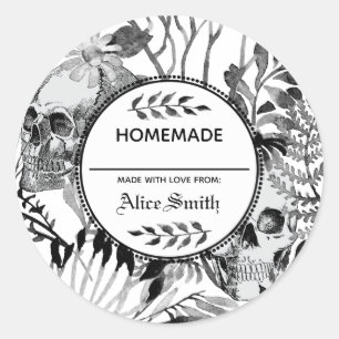 Sticker Rond Jardin de crâne d'aquarelle