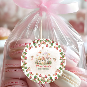 Sticker Rond Jardin de fées enchanté à la fraise anniversaire 