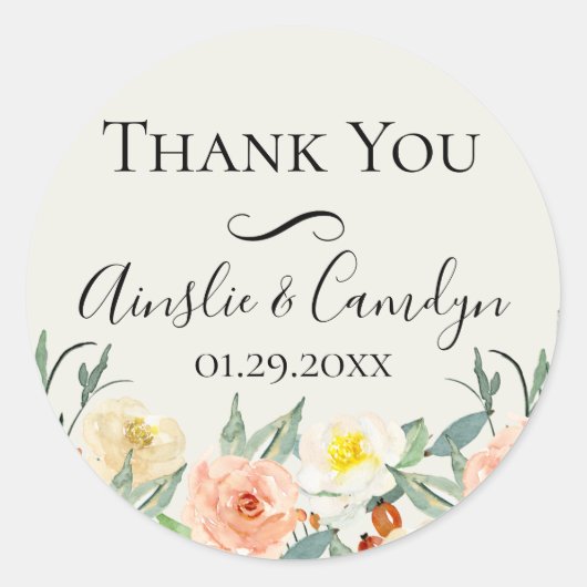 Sticker Rond Jardin De Fleurs Mariage Merci Favoriser (Devant)