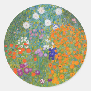 Sticker Rond Jardin de fleurs par Gustav Klimt
