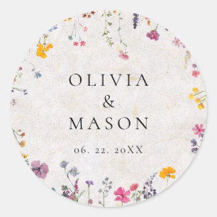 Sticker Rond Jardin de fleurs sauvages Moderne Floral Rose Pâle