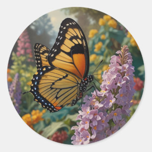 Sticker Rond Jardin de fleurs sauvages pastel élégant avec papi