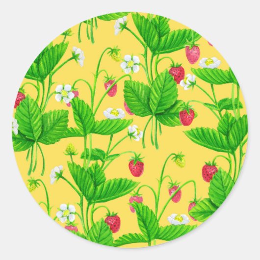 Sticker Rond Jardin de fraise sur jaune (Devant)