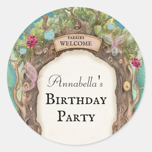 Sticker Rond Jardin de la Fée de la Forêt Enchantée sur la Part (Devant)